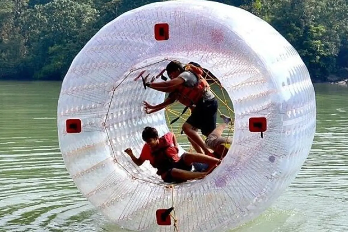 Safety tested zorbing balls on river